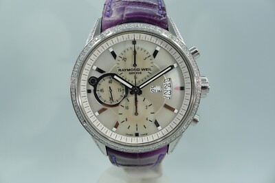 RAYMOND WEIL FREELANCER CHRONOGRAPH FACTORY DIAMOND STEEL 42MM SWISS PEARL DIAL