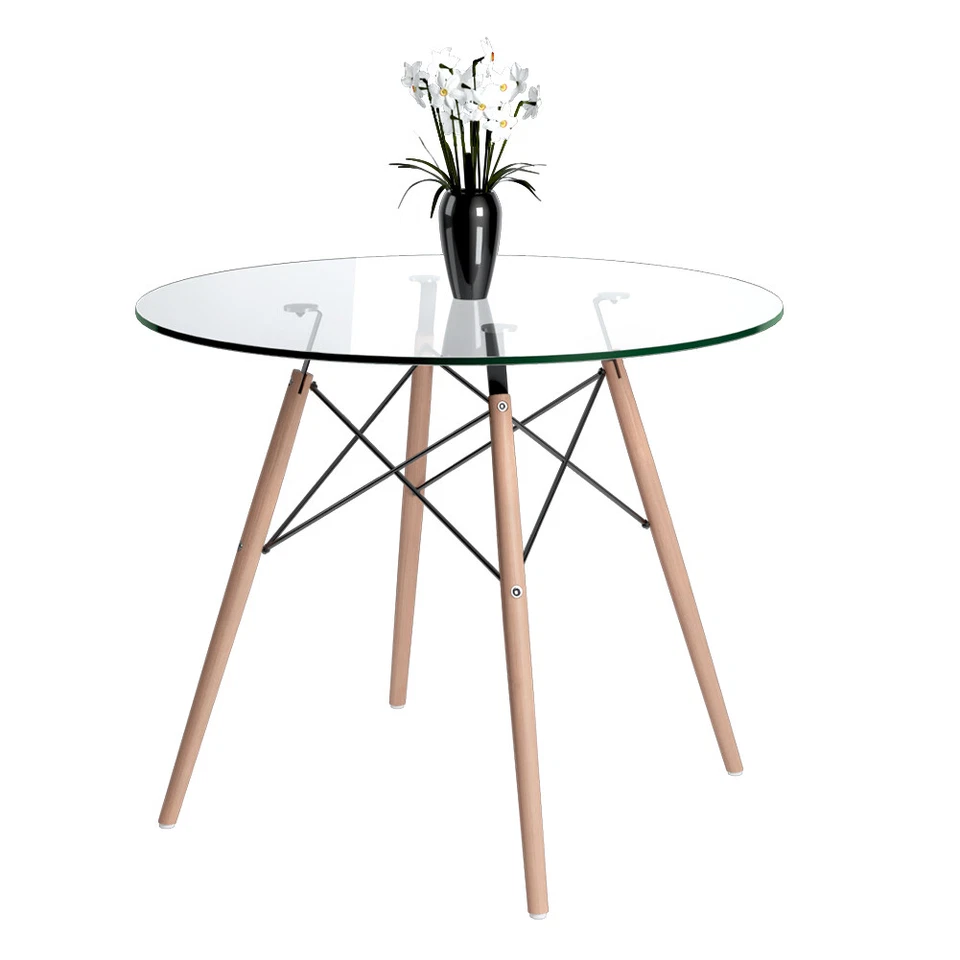 JOOLIHOME LIVING Coffee Table Dining Table Tempered Glass Top Wood Legs Table Kitchen Home