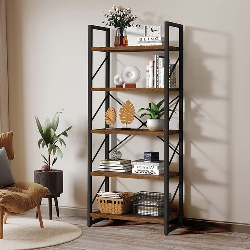 Ladder Bookshelf 62" Bookshelf Storage Rack Shelves 5 Tier Living Room Modern