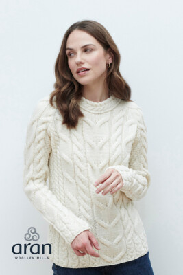 Aran Woollen Mills Damen superweicher Merino Aran Pullover