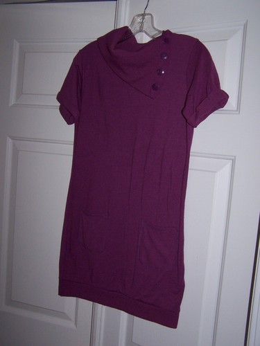 Vixen Girl's Sweater/Tunic L Short Sleeve Pullover Purple Buttoned Turtleneck - Picture 3 of 8