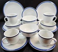 4 Culinary Arts Cafeware Blue Bands 4 Pc Place Setting Restaurant Ware Style Lot