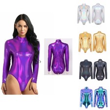 Womens Unitard Role Play Jumpsuit Rave Dancewear Festival Rompers Music Glossy