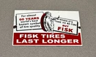 VINTAGE 12” FISK TIRES PORCELAIN SIGN CAR GAS TRUCK GASOLINE OIL
