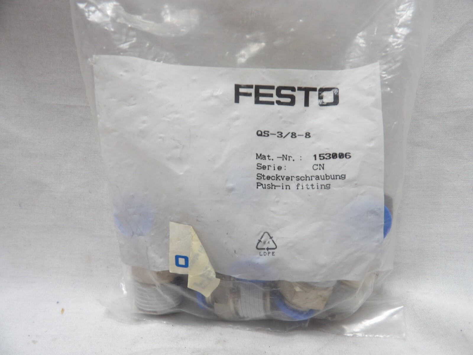 Festo Push-In Fitting QS-3/8-8 (Pkg of 10)