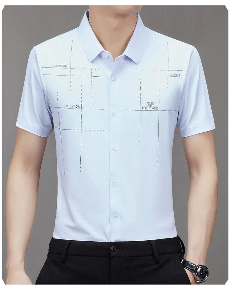 Men Anti-Wrinkle Ice Silk Quick-Drying Short Sleeve Stretch Business Work Shirt Men Anti-Wrinkle Ice Silk Quick-Drying Short Sleeve Stretch Business Work Shirt
