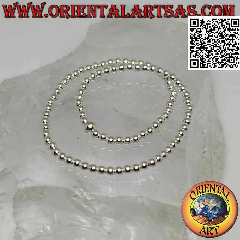 Bracciale in argento 925 ‰ a palline da 2 mm Ø infilate su elastico - Immagine 4 di 4
