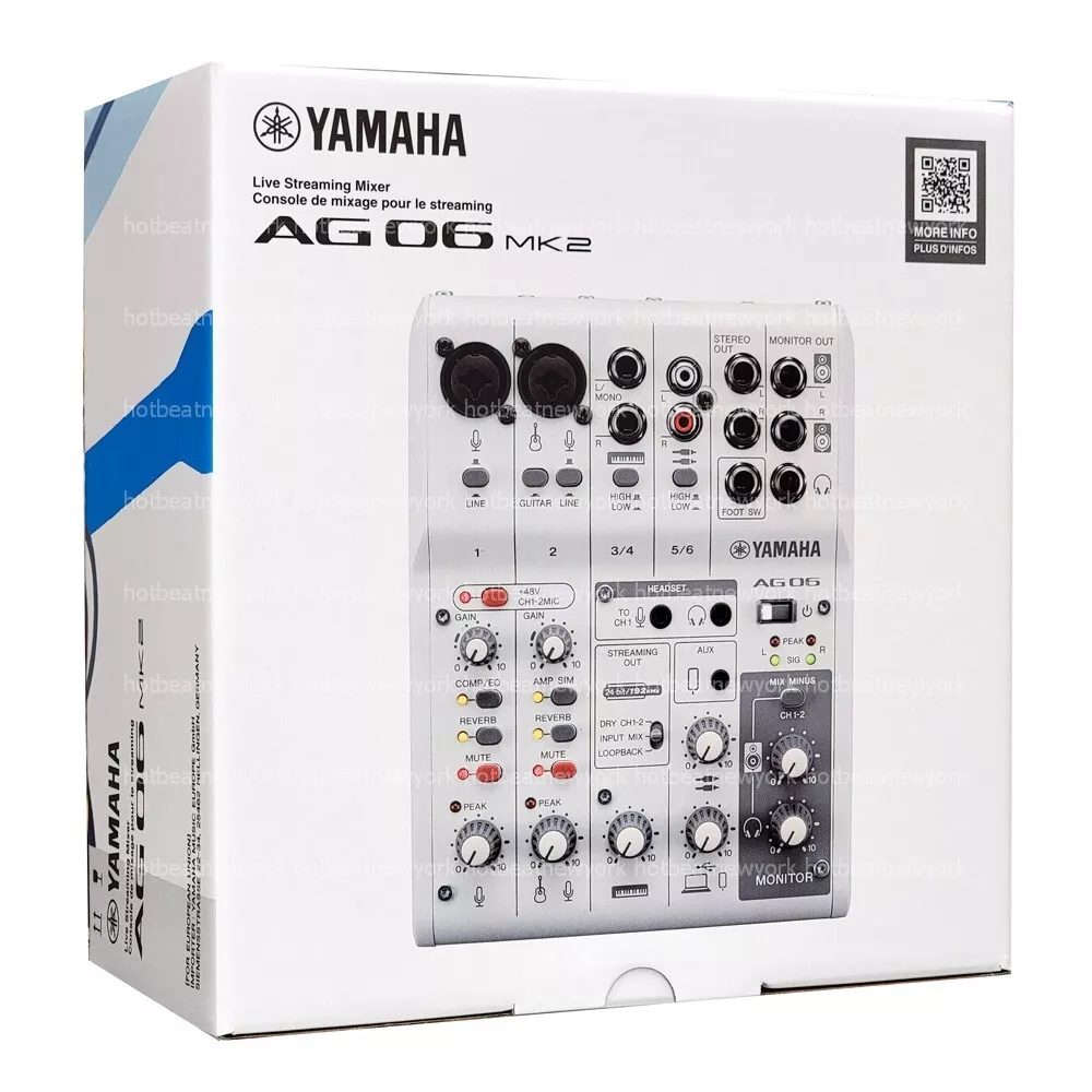 Yamaha AG06MK2 W 6-Channel Live Streaming Mixer with USB Interface WHITE