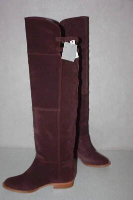 ZARA Bottes Cuissardes Daim Violet Doublées Cuir ETAT NEUF - Photo 1/4