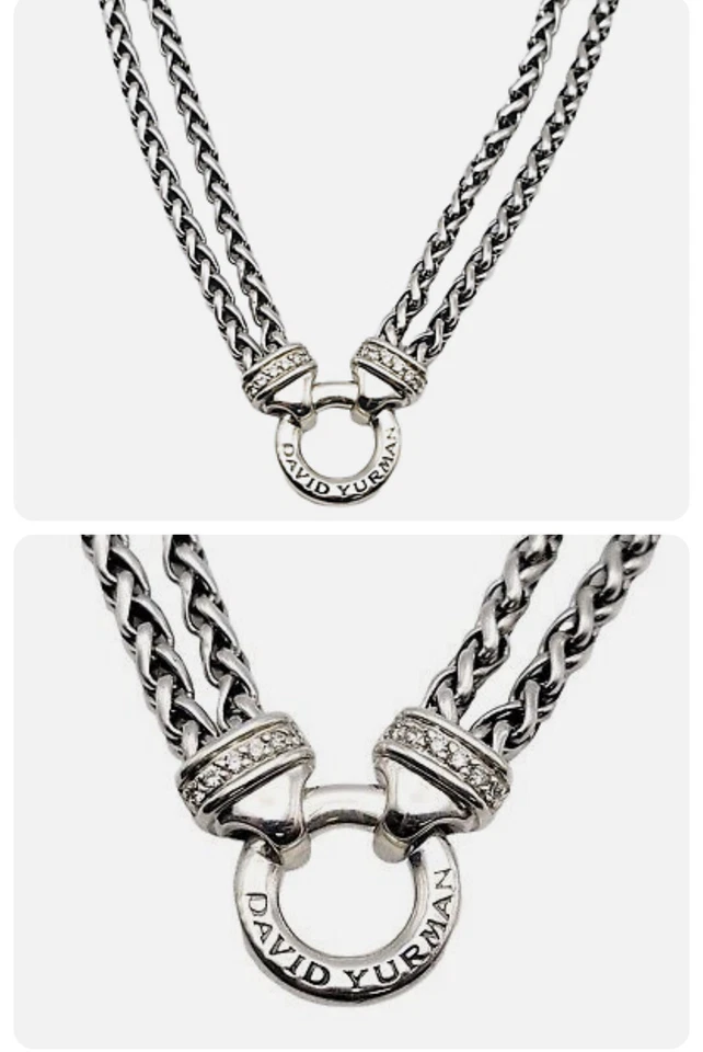 Colar David Yurman diamante corrente dupla trigo 0,22 CTW prata esterlina 16" de comprimento - Imagem 3 de 4