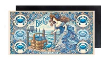 Blue Crabs Woman FRIDGE MAGNET sign advertisement (2 x 4 inches, wood)