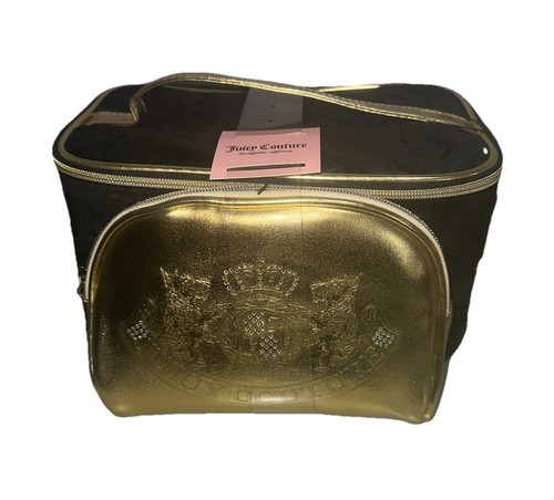 Juicy Couture Velour “I Love Juicy” Black Gold Make-Up Cosmetic Travel Bag Set - Picture 5 of 5