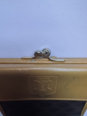 Vintage CELINE Macadam Triomphe Brown Leather Compact Clutch