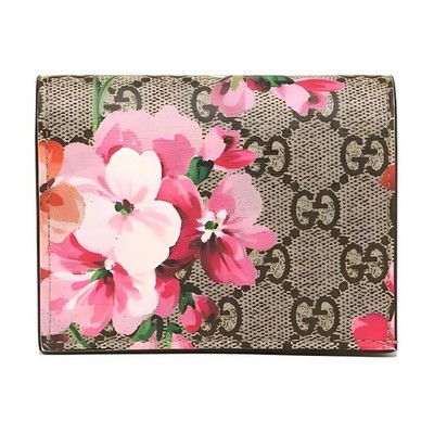 GUCCI GG Blooms Canvas With Leather Card Holder Wallet Women Pink4.3×1.2×3.3in
