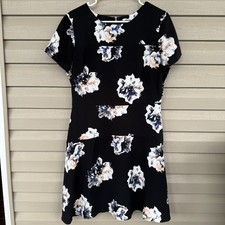 Vince Camuto Women's Blue Floral Print Dress Short Sleeve, Size 12