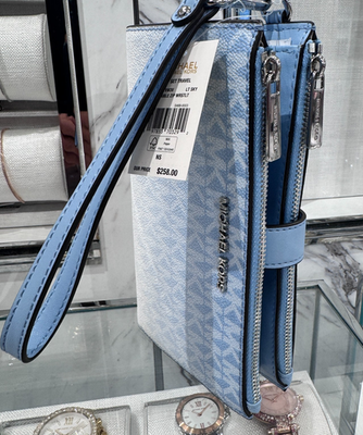 [新品、未使用] ❤️Michael Kors❤️JET SET 青い二つ折り財布 Michael Kors Jet Set Large Ombré Logo Double Zip Wristlet Wallet