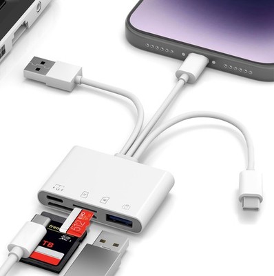 4 in 1 OTG Adapter SD Card Reader - Triple USB-C/Lightning/USB Memory Card Re...