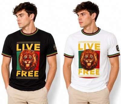 Herren Live Free Rasta Löwe T-Shirt Rastafari T-Shirt Jamaika Shirt Oberteil Freizeit