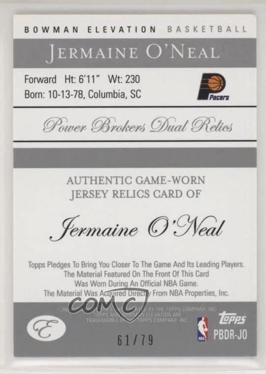 2006-07 Bowman Elevation Power Brokers Dual Relics Blue /79 Jermaine O'Neal - Image 2 of 2