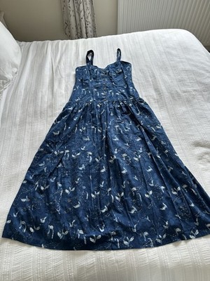 Chadni Chowk Vintage Blue Gold Batik Strappy Maxi Dress Size L 10 Cotton Boho