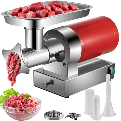 1100-Watt 661 Lbs./Hour Red Electric Meat Grinder Machine 1.5-HP Sausage Kit wit