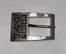 MEXICO 925 Sterling Silver Vintage Oxidized Pattern BeltBuckle