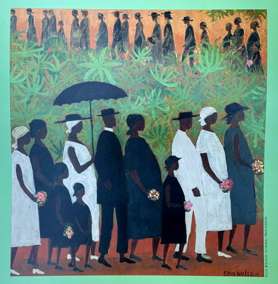 ELLIS WILSON FUNERAL PROCESSION LITHOGRAPH PRINT AFRICAN AMERICAN ART 18'' X 18''
