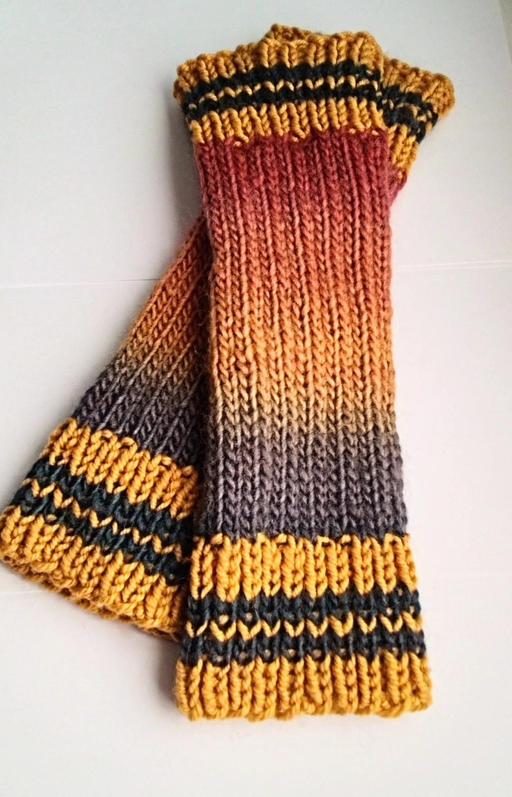 Arm/Foot/Leg Warmers, Wool/Nylon, Golden Yellows, Oranges, Reds, Blue Grays
