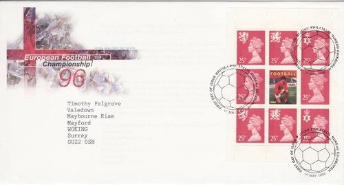GB Stamps First Day Cover Booklet Pane Y1775l  from DX18 European Football 1996