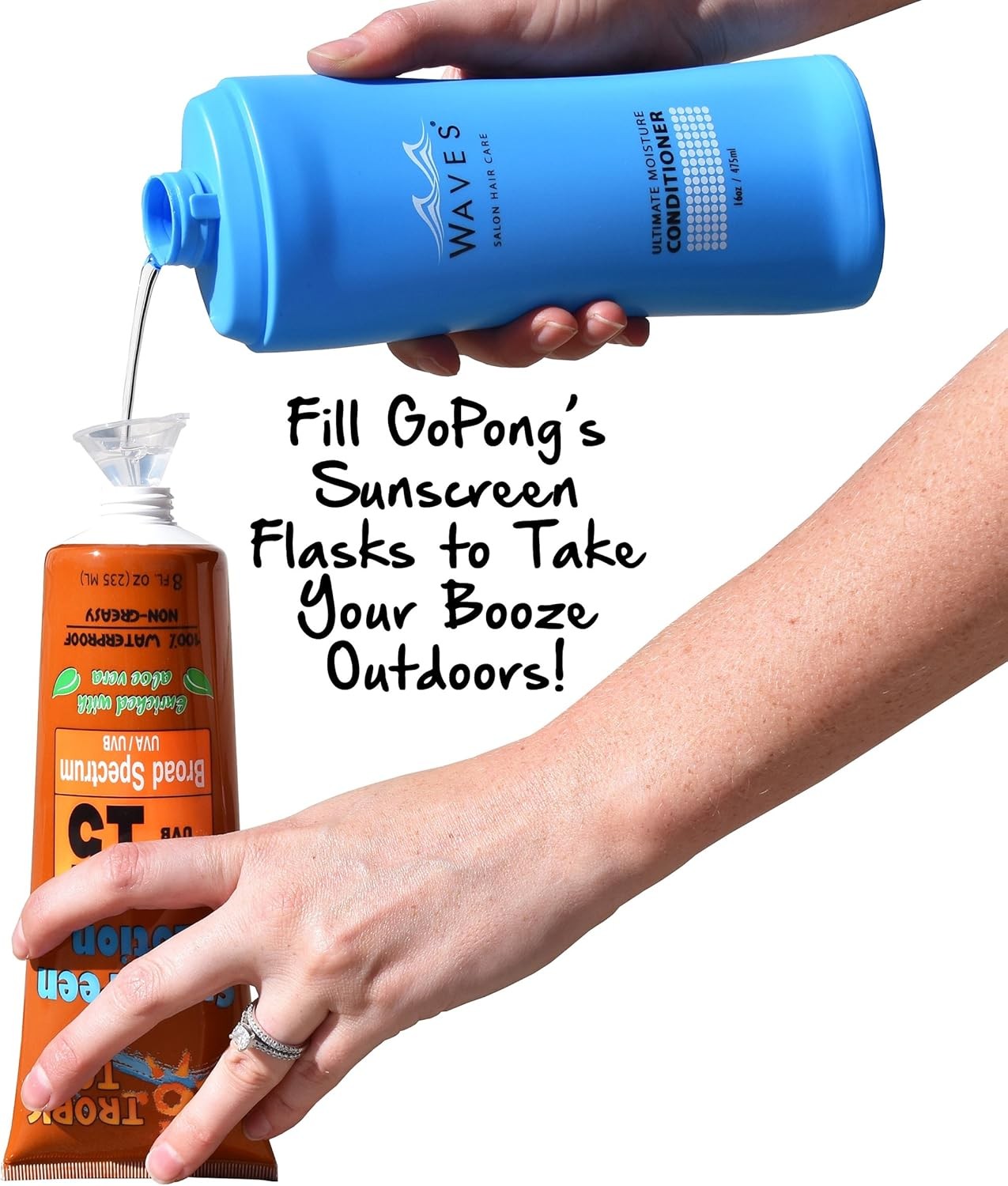 GoPong Shampoo & Conditioner Flasks (32 oz Total) - Hidden Alcohol Travel... 