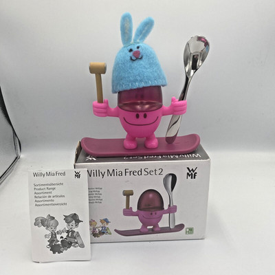 WMF Mr-Skateboard Osterhase Ei-gemütlich rosa McEgg Becher seltenes Set 3-teilig Löffel Neu im Karton.