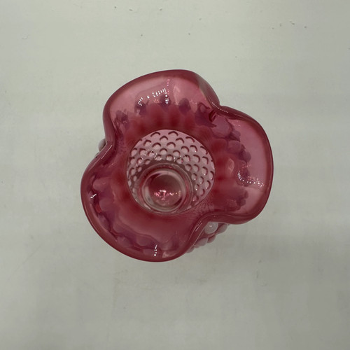 Fenton Cranberry Opalescent Hobnail Ruffled Vase, 3.75" - Picture 4 of 7
