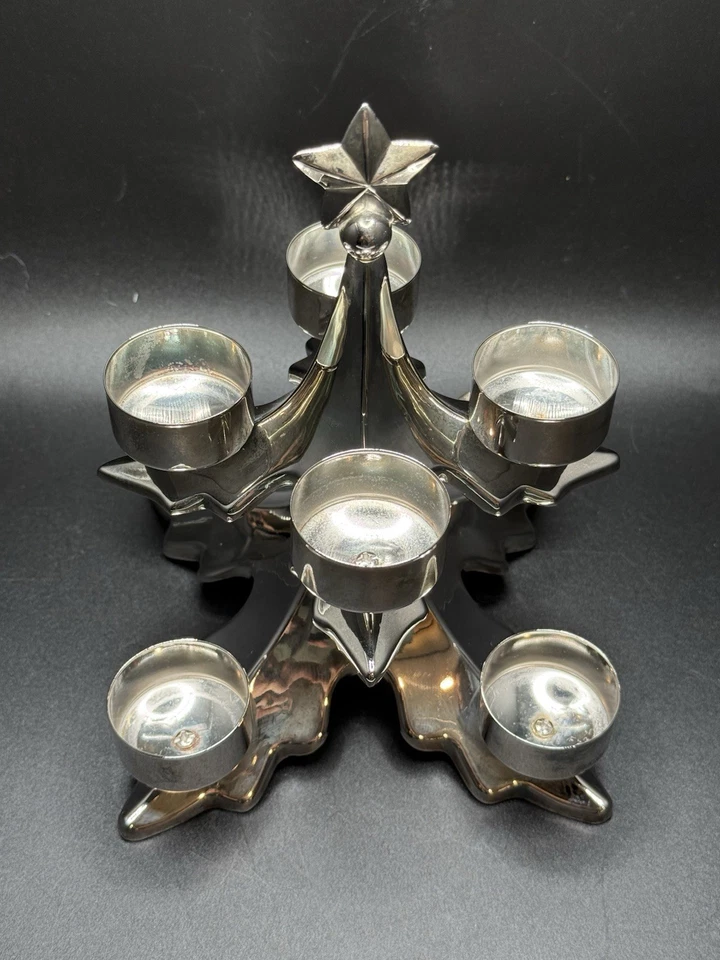 优雅镀银锌茶灯圣诞树烛台7.5英寸可容纳8 — 第 3/4 张图片