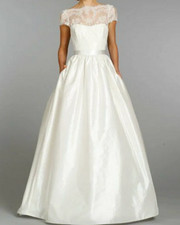 Tara Keely 2357 Wedding Dress 6-12 Eggshell Lace Illusion Shantung Silk Skirt US