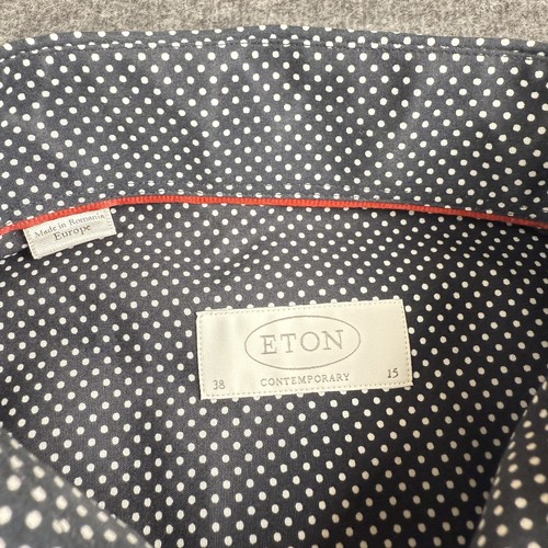 Eton Shirt Mens 15 38 Black White Polka Dot Contemporary Fit Button Up Dress - Picture 3 of 6
