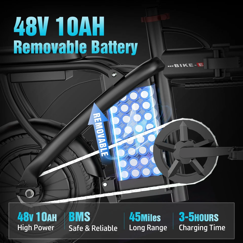 Adult Electric Folding Bicycle 1200W Motor e bike 25 mph UL 2849 Certified Black - Image 2 of 4