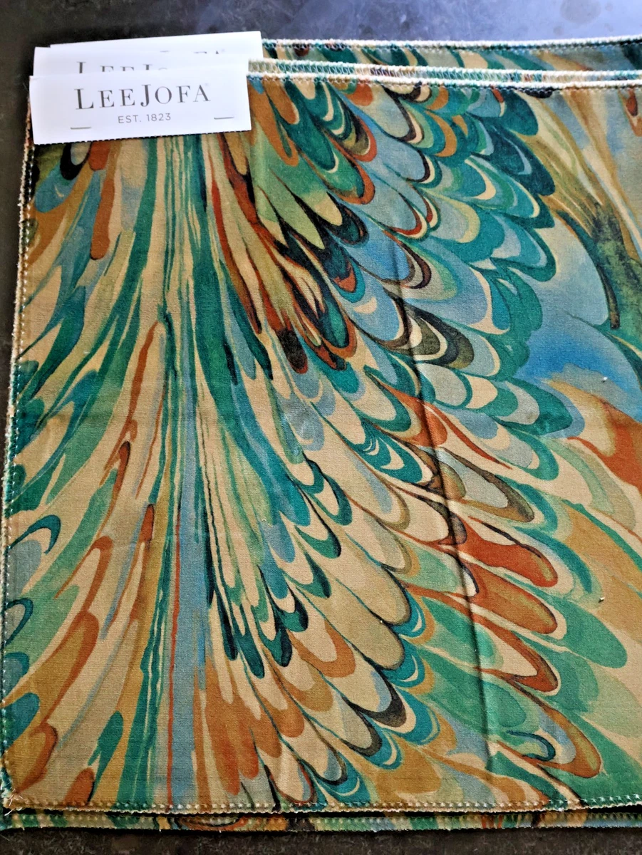 NEW SAMLE Lee Jofa Taplow Velvet  Stylized Feathers, 13"SQ  Teal & Bronze