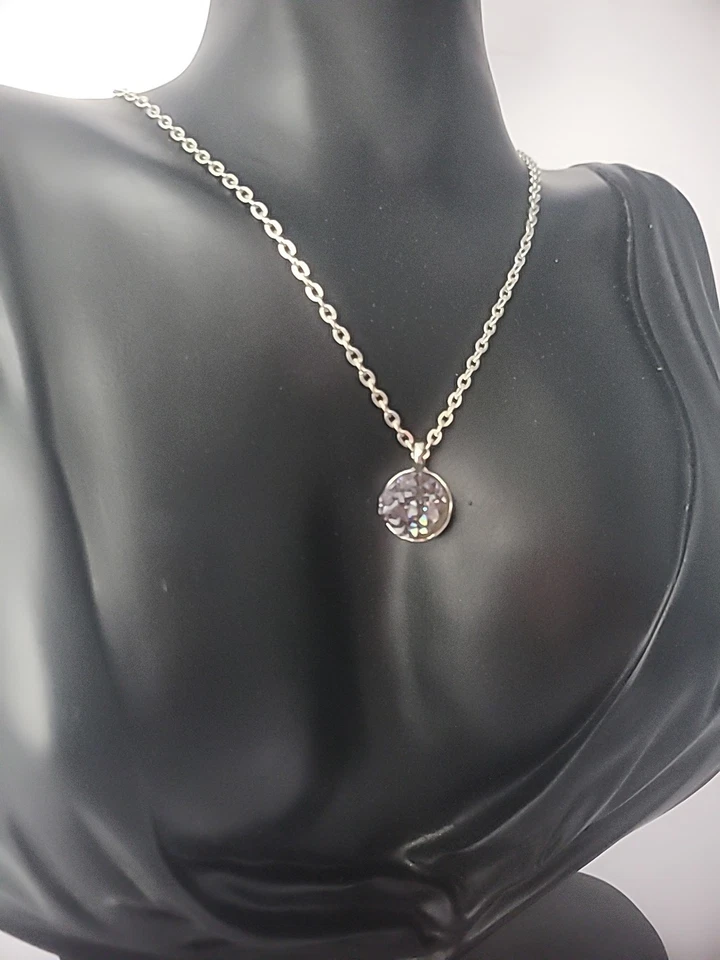 Vintage Silver Tone Chain Necklace Silver Tone Purple Drusy Pendant Jewelry - Image 4 of 4