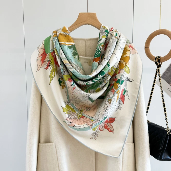70% Cashmere 30% Silk Wrap Scarf Green garden Print Double Face Print Shawl 53'' - Image 2 of 4