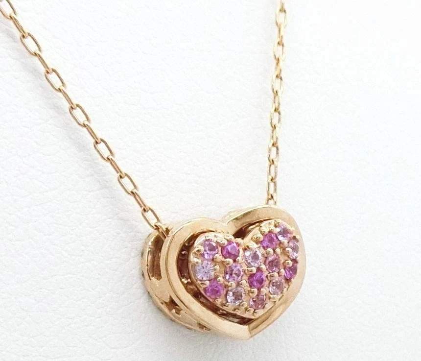 Collar Ponte Vecchio Zafiro Rosa Diamante Corazón Oro Rosa 18k Personalizable Foto 3 de 4