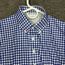 Collars and Co Polo shirt Mens S Blue Gingham stretch Button down Collar