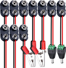 10Pcs 9V Battery Connector 9 Volt Battery Snap Clip I Type with 2 Pairs of Allig