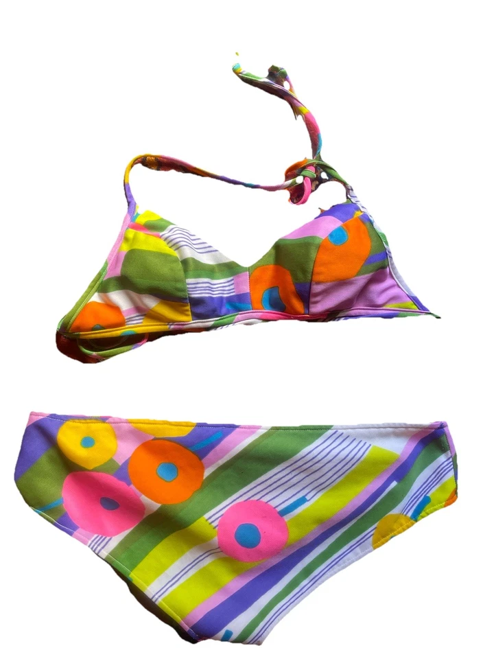 Traje de baño bikini retro de talle alto vintage de los años 60 - estampado en tono tierra - pin-up Foto 3 de 4