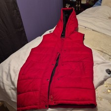 Red Hooded Puffer Vest Unisex Kids Size M 8-10 Zip  Snap Closure