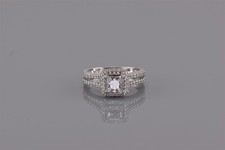 Sterling Silver Cubic Zirconia Double Accented Halo Split Band Ring 925 Sz: 7