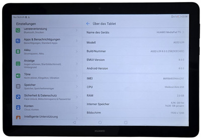Huawei MediaPad T5 - AGS2-L09 - 2GB RAM - 16GB Speicher - 4G + WiFi - schwarz