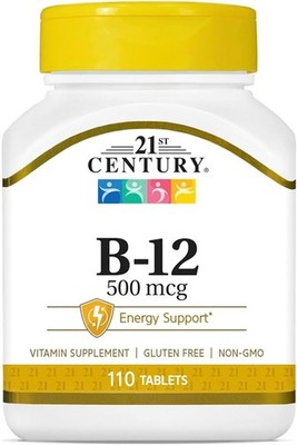 21st Century Vitamin B-12 500mcg Vitamin Supplement Tablets 110 Ct Pack of 4
