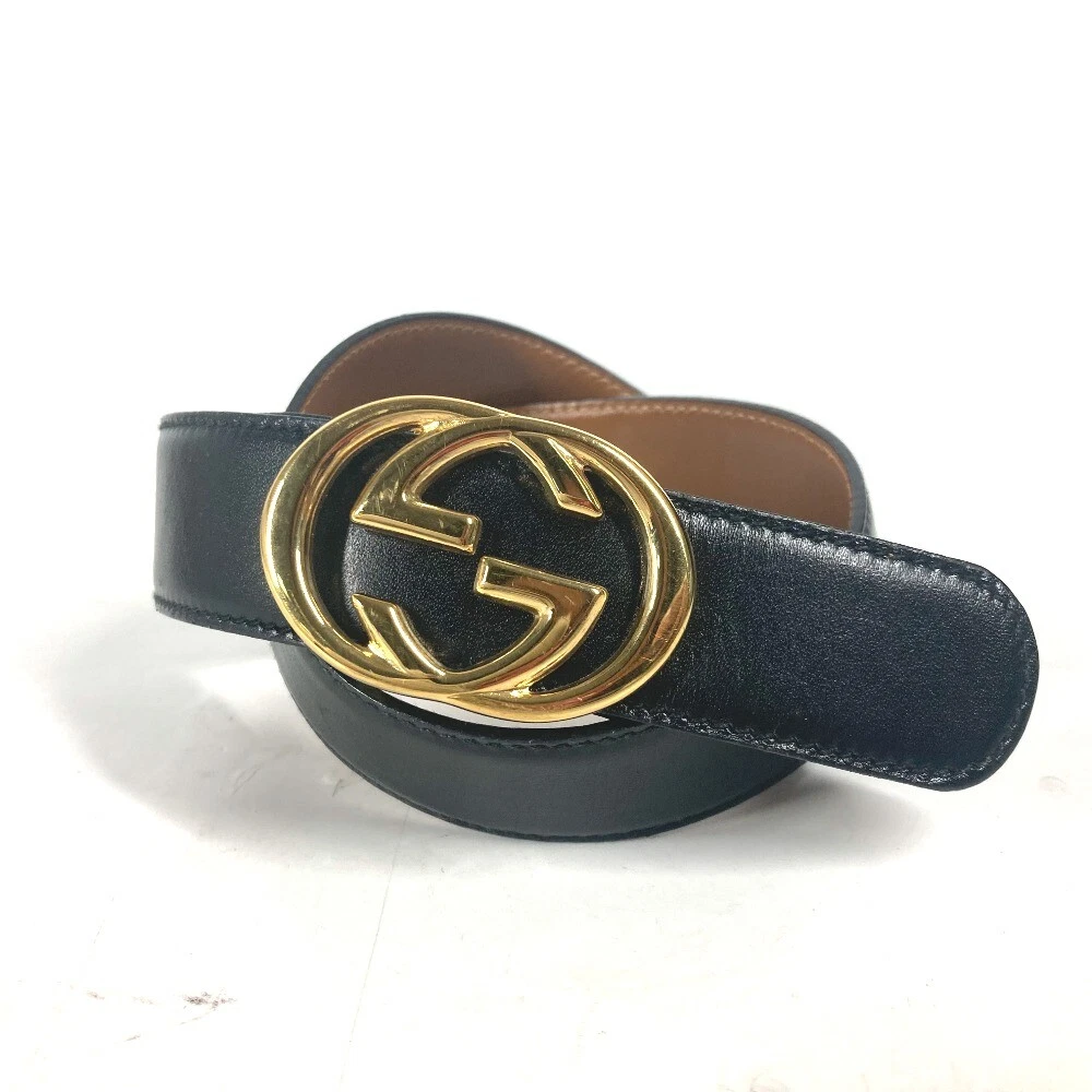 GUCCI 036・519・2964 Vintage GG Logo Boucle Accessoires Ceinture Noir/Or Dur...