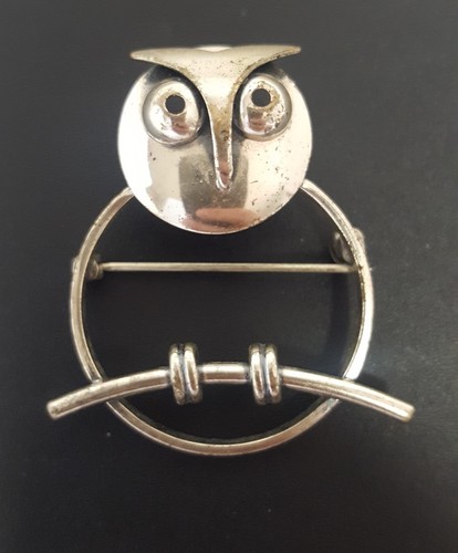 BEAU Sterling Owl Modernist Brooch Bird On Branch Perch Signed Silver Pin - Picture 4 of 16