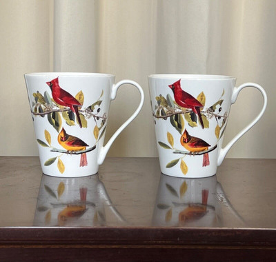 Pair of AUDUBON Red Cardinal Grosbeak MUGS Godinger & Co.